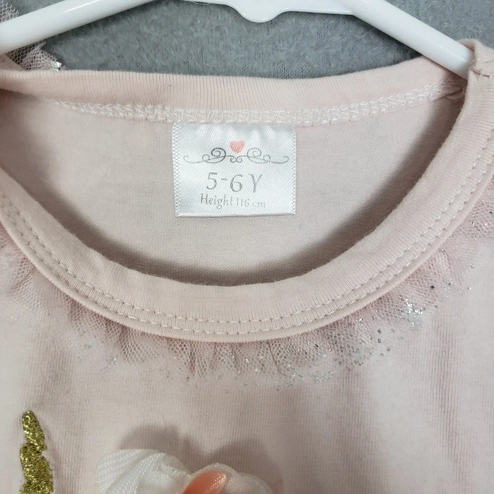 Unicorn Tutu Dress Pastel Pink Sparkle Star Balletcore Girls Size 5-6 Years
